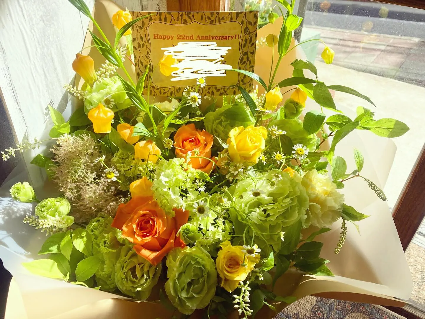 結婚記念日のお花。