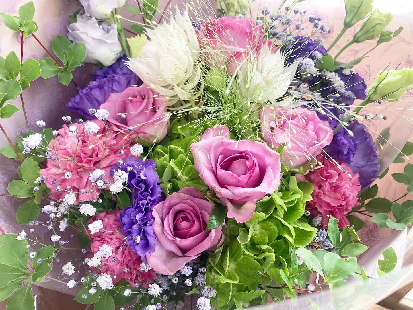 生年祝いの花束💐紫ピンク🩷